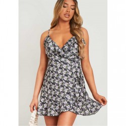 рокля,дамски,поли,и,рокли,missy,empire,floral,wrap,mini,frill,dress,black