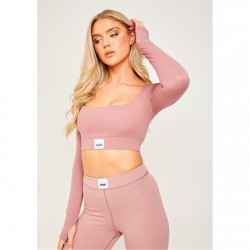 къса,блуза,дамски,топове,missy,empire,sport,tab,logo,thick,gym,long,sleeve,crop,top,rose