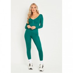 дамски,поли,и,рокли,missy,empire,long,sleeve,plunge,jumpsuit,green