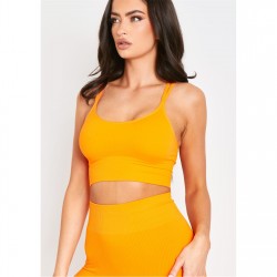 Къса блуза Missy Empire Seamless Ribbed Scoop Neck Double Strap Crop Top - Orange къса,блуза,дамски,топове,missy,empire,seamless,ribbed,scoop,neck,double,strap,crop,top,orange