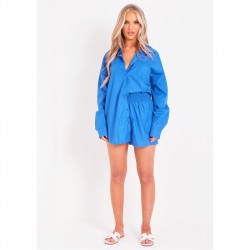 къси,панталони,дамски,къси,панталони,missy,empire,oversized,high,waisted,runner,shorts,cobalt