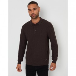 мъжки,пуловер,облекла,на,разпродажба,мъжки,пуловери,threadbare,long,sleeve,textured,knitted,polo,jumper,mens,chocolate