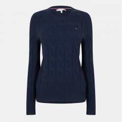 пуловер,дамски,плетени,дрехи,tommy,hilfiger,women's,cable,knit,jumper,dark,night,navy