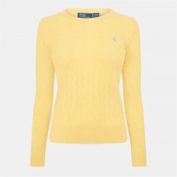 Пуловер Polo Ralph Lauren Women's Cable-Knit V-neck Jumper - Fall Yellow пуловер,дамски,плетени,дрехи,polo,ralph,lauren,women's,cable,knit,v,neck,jumper,fall,yellow
