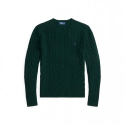 Пуловер Polo Ralph Lauren Women's Cable-Knit V-neck Jumper - COLLEGE GREEN пуловер,дамски,плетени,дрехи,polo,ralph,lauren,women's,cable,knit,v,neck,jumper,college,green