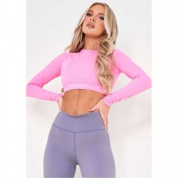 къса,блуза,дамски,топове,missy,empire,empire,long,sleeve,gym,crop,top,pink