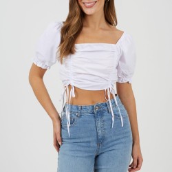 Brave Soul S Womens Puff Sleeve Top with Ruched and Tie Details. - White brave,soul,s,womens,puff,sleeve,top,with,ruched,and,tie,details,white
