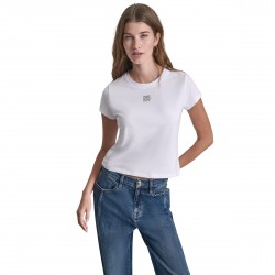 бебешки,дънки,дамски,топове,dkny,jeans,rhinestone,logo,baby,tee,white,silver