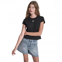 бебешки,дънки,дамски,топове,dkny,jeans,rhinestone,logo,baby,tee,black,silver