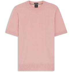фланелка,с,къс,ръкав,мъжки,пуловери,мъжки,тениски,boss,mens,boss,black,knitted,short,sleeve,top,umauro,light,pink,686