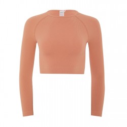 къса,блуза,дамски,топове,hiit,seamless,ribbed,long,sleeve,cropped,top,orange