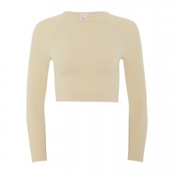 къса,блуза,дамски,топове,hiit,seamless,ribbed,long,sleeve,cropped,top,neutral