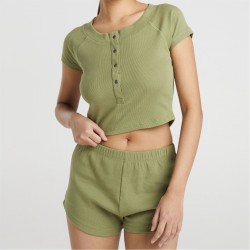 дамски,комплект,дамски,пижами,brave,soul,womens,lounge,set,with,henley,cropped,tee,&amp;,matching,shorts,khaki