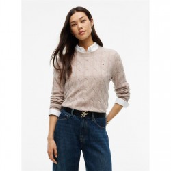 Дамски пуловер Tommy Hilfiger Womens Wool Cable-Knit Jumper - Lt Camel Heathr дамски,пуловер,tommy,hilfiger,women,s,wool,cable,knit,jumper,lt,camel,heathr