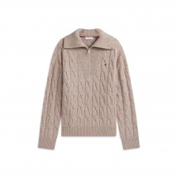 Дамски пуловер Tommy Hilfiger Womens Wool Cable Knit 1/4 Zip Jumper - Lt Camel Heathr дамски,пуловер,tommy,hilfiger,women,s,wool,cable,knit,1,4,zip,jumper,lt,camel,heathr