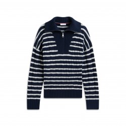 Дамски пуловер Tommy Hilfiger Womens Wool Cable Knit 1/4 Zip Jumper - Stripe Ivory дамски,пуловер,tommy,hilfiger,women,s,wool,cable,knit,1,4,zip,jumper,stripe,ivory