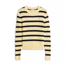 блуза,дамски,плетени,дрехи,tommy,hilfiger,cable,knit,crew,neck,sweater,yellow,stripe