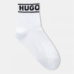 Чорапи HUGO 2 Pack Logo Ankle Socks - White 100 чорапи,чорапи,на,разпродажба,всички,чорапи,дамски,чорапи,hugo,2,pack,logo,ankle,socks,white,100
