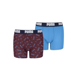 Боксерки Puma Kids Script Print 2 Pack Cotton Boxers - DarkRed/Bl боксерки,детско,бельо,puma,kids,script,print,2,pack,cotton,boxers,darkred,bl
