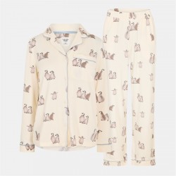 пижама,дамски,пижами,chelsea,peers,women's,long,sleeve,pyjama,sets,white,penguins