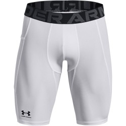 Мъжки къси панталони Under Armour HeatGear® Pocket Long Shorts Mens - White / Black мъжки,къси,панталони,мъжки,долни,дрехи,футболни,долнища,боксово,тренировъчно,облекло,under,armour,heatgear,pocket,long,shorts,men,s,white,black