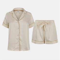 пижама,дамски,пижами,chelsea,peers,satin,lace,short,sleeve,pyjama,set,off,white