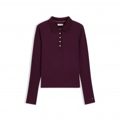 Дамска блуза с яка Tommy Hilfiger Womens Rib Long-Sleeve Polo Shirt - Deep Burgundy дамска,блуза,с,яка,дамски,топове,tommy,hilfiger,women,s,rib,long,sleeve,polo,shirt,deep,burgundy