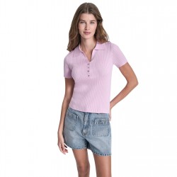 дънки,дамски,топове,dkny,dkny,jeans,short,sleeve,rib,polo,w,logo,rhinestone,buttons,pink,lavendar