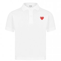 юношеска,блуза,с,яка,детски,3/4,панталони,comme,des,garcons,play,peeping,heart,polo,shirt,junior,white,1
