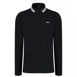 Блуза с яка Boss Men's Plisy Tipped Collar Cotton Long Sleeve Polo Shirt - Black 002 блуза,с,яка,мъжки,тениски,boss,men's,plisy,tipped,collar,cotton,long,sleeve,polo,shirt,black,002