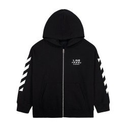 Суичър L AB Off White Kids Small Logo Full-Zip Teddy Fleece Hoodie - Black суичър,l,ab,off,white,kids,small,logo,full,zip,teddy,fleece,hoodie,black