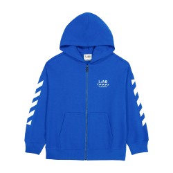 Суичър L AB Off White Kids Small Logo Full-Zip Teddy Fleece Hoodie - Blue суичър,l,ab,off,white,kids,small,logo,full,zip,teddy,fleece,hoodie,blue