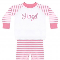 Детска пижама Larkwood Unisex Kids Striped Cotton Long Sleeve Pyjama Set - Pink/White детска,пижама,бебешки,облекла,детски,пижами,larkwood,unisex,kids,striped,cotton,long,sleeve,pyjama,set,pink,white