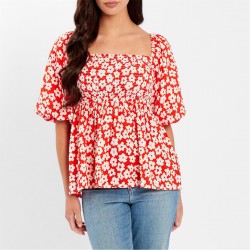 дамски,ризи,дамски,облекла,размер,be,you,square,neck,puff,slv,top,red,floral