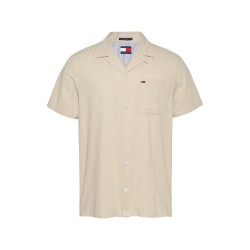 Риза Tommy Jeans Mens Linen Blend Short-Sleeve Plain Shirt - Newsprint риза,мъжки,ризи,tommy,jeans,men,s,linen,blend,short,sleeve,plain,shirt,newsprint