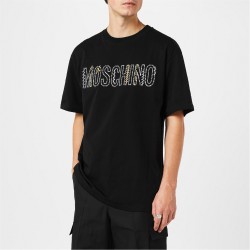 Тениска MOSCHINO Logo Embroidery T-Shirt - Black тениска,мъжки,тениски,moschino,logo,embroidery,t,shirt,black