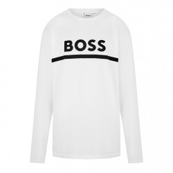 детска,тениска,детски,тениски,детски,облекла,boss,long,sleeve,logo,print,t,shirt,junior,boys,white,10p