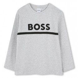 детска,тениска,детски,тениски,boss,long,sleeve,logo,print,t,shirt,junior,boys,grey,a32