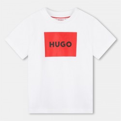 детска,тениска,детски,3/4,панталони,hugo,unisex,kids,big,logo,cotton,short,sleeve,t,shirt,white,10p