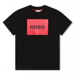 юношеска,тениска,детски,облекла,hugo,cotton,large,box,logo,t,shirt,juniors,black,09b