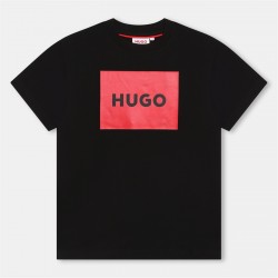 детска,тениска,детски,3/4,панталони,hugo,unisex,kids,big,logo,cotton,short,sleeve,t,shirt,black,09b