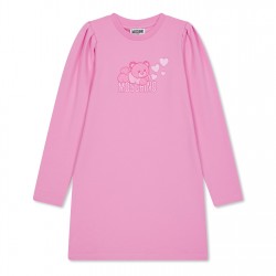 юношеска,рокля,детски,3/4,панталони,moschino,teddy,bear,logo,print,jersey,dress,junior,pink,50243