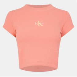 тениска,дамски,топове,calvin,klein,jeans,mono,rib,cropped,t,shirt,powder,orange