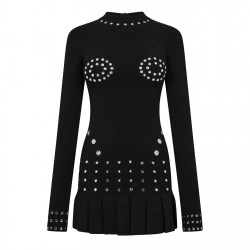 рокля,дамски,поли,и,рокли,off,white,eyelet,pleated,mini,dress,black