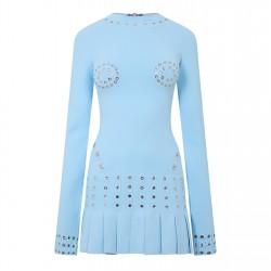 рокля,дамски,поли,и,рокли,off,white,eyelet,pleated,mini,dress,light,blue