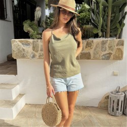 Потник AX Paris Cowl Neck Twist Back Cami Top - Khaki потник,дамски,топове,ax,paris,cowl,neck,twist,back,cami,top,khaki
