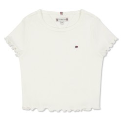 Къса блуза Tommy Hilfiger Kids Essential Rib Short Sleeve Crop Top - White YBR къса,блуза,tommy,hilfiger,kids,essential,rib,short,sleeve,crop,top,white,ybr
