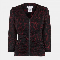 3/4,горнище,с,цип,дамски,топове,dkny,dkny,three,quarterzip,top,ld54,merlot,cheetah
