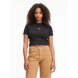 фланелка,с,къс,ръкав,дамски,топове,дамски,тениски,calvin,klein,jeans,badge,rib,short,sleeve,tee,ck,black