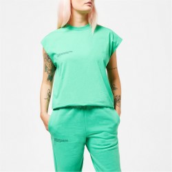тениска,дамски,топове,pangaia,cotton,cropped,shoulder,t,shirt,with,pprmint,tm,jade,green